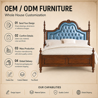 Lit à baldaquin en cuir bleu clair de qualité supérieure, avec un design traditionnel, un cadre en bois de pin durable et des détails sculptés classiques