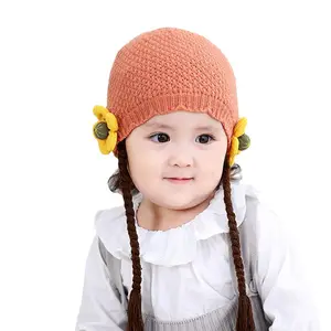 سعر المصنع 2021 جديد طفل الشتاء قبعة لطيف شعر مستعار القطن بطانة قبعات منسوجة