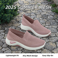 Chaussures d'été 2025 pour femmes en maille légère antidérapantes, tendance mode, couleur unie, à enfiler, respirantes, design ajouré, pour le commerce international