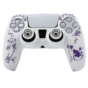 Coque en silicone motif chat et fleurs de cerisier avec capuchons de joysticks pour manette <span class=keywords><strong>PlayStation</strong></span> 5, impression par transfert d'eau - Product Image 6