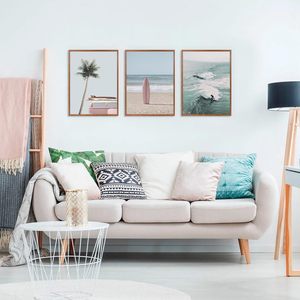 Juego de 3 letreros de pared de madera marco océano ola palmera playa ilustraciones tabla de surf arte impresiones madera playa enmarcado lienzo <span class=keywords><strong>para</strong></span> decoración <span class=keywords><strong>del</strong></span> hogar - Product Image 2