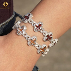 Wholesale S925 Silver Color Moissanite Cuban Link <b>Bracelet</b> Fashion Flower Rhodium Plated <b>Bracelet</b> Cross Party Jewelry - Product Image 5