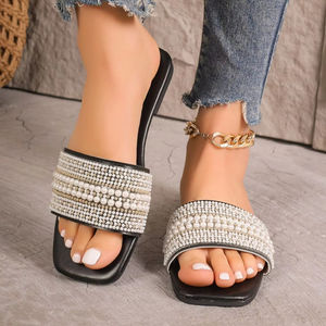 Grande taille petit vent parfumé tongs femmes carré perle pantoufles plates chaussures pour femmes sandales pour femmes de haute qualité yiwu suka - Product Image 6