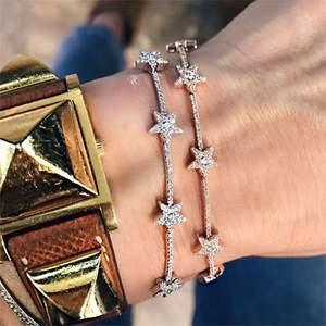 Pulsera de Cadena <span class=keywords><strong>con</strong></span> Estrellas de Circonia de Moda para Mujer, Brazalete Delicado <span class=keywords><strong>con</strong></span> Dijes de Estrellas Plateadas y Circonia Cúbica - Product Image 4