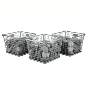 Juego de 3 cestas Gabou Gabion de hierro galvanizado plateado, cestas metálicas cuadradas para organización del baño - Product Image 1