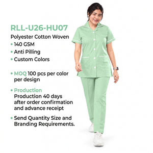 ชุดยูนิฟอร์มโรงพยาบาลแบบ unisex ผ้าโพลีเอสเตอร์ผสมคอตตอน ทอ 140 GSM แขนสั้น ติดกระดุมด้านหน้า รับสกรีนโลโก้ เสื้อพยาบาล - Product Image 6