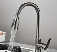 Robinet de cuisine extractible à poignée unique de style contemporain mitigeur d'évier en acier inoxydable avec robinet d'eau chaude et froide