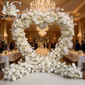 Arche de fleurs en forme de cœur JC Wholesale, arche florale artificielle en forme de cœur, arche de roses blanches en forme de cœur, décoration de mariage - Product Image 1