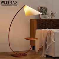 WISEMAX Lampe de sol en bois de style Wabisabi avec revêtement en tissu et lumière LED pour décoration intérieure de canapés d'hôtel et de cafés Lampadaire d'angle