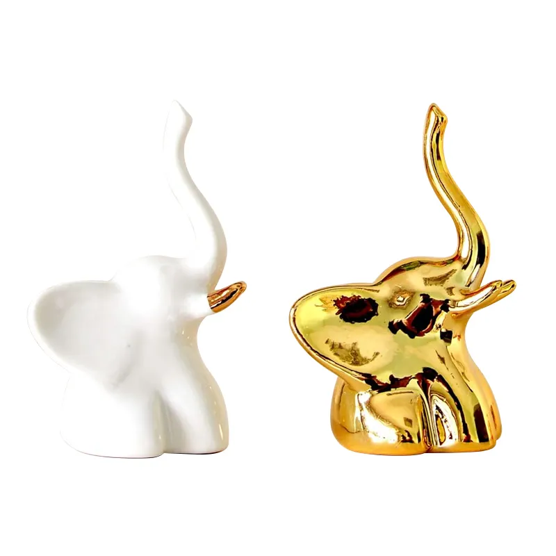 Artículos de decoración para el hogar estatuas doradas en forma de elefante pequeños acentos decorativos esculturas de cerámica para estantes
