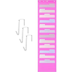 Organisateur de fichiers mural suspendu rose à 12 poches avec 3 crochets de suspension pour portes et murs, rangement de bureau - Product Image 1