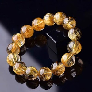 Pulsera de Cuarzo Rutilado Dorado Natural de Moda, Cuentas Redondas Lisas, Pulsera de Cuarzo Brasileño con Cabello de Oro, Energía Espiritual y Prosperidad - Product Image 1