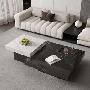 Mesa de Centro Cuadrada Contemporánea con Cajones, Acabado de Mármol Brillante de Alta Gama, Mesa de Café para Sala de Estar de Apartamento Moderno. - Product Image 6