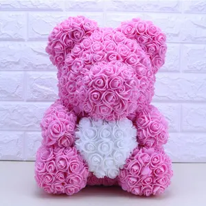 Offre Spéciale saint valentin petite amie cadeau d'anniversaire mousse fleur rose ours 40 cm rose ours en peluche avec coeur