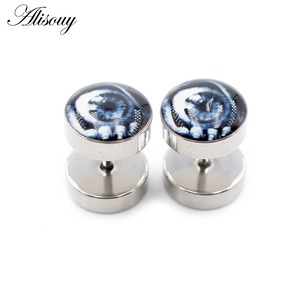 Alisouy 2PC Stud Earrings Acier Inoxydable Unisexe Hommes Femmes Barbell Ear Studs Tragus <span class=keywords><strong>Helix</strong></span> <span class=keywords><strong>Piercing</strong></span> Jewelry Fake Ear Plugs - Product Image 5