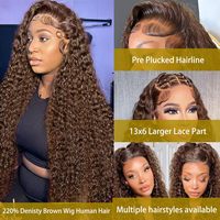 Pelucas de Cabello Humano con Ondas Profundas y Frente de Encaje, Densidad 250, Peluca Frontal HD con Cabello Humano Rizado Pre-Arrancado para Mujeres Negras