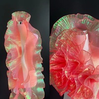 Rouleau Complet de Dentelle Transparente Écologique à Volants, Organza en Maille Dégradée Irisée, Plissé 3D, 100% Polyester, Résistant à l'Abrasion