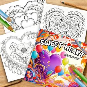 Carnet de coloriage de luxe personnalisé pour adultes, reliure parfaite, service <span class=keywords><strong>d</strong></span>'impression de livres sur mesure, motifs de cœurs, <span class=keywords><strong>livre</strong></span> de coloriage - Product Image 3