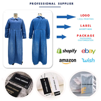 Robes grandes tailles pour femmes BYJ088, robes décontractées élégantes à manches longues, col Peter Pan, imprimé denim, robe maxi ample, robe d'automne pour femmes