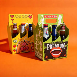 Boîte à <span class=keywords><strong>bière</strong></span> en kraft de qualité supérieure avec poignée, porte-bouteilles pour 6 bouteilles, emballage personnalisé pour brasserie - Product Image 3