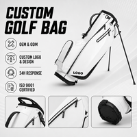 Tas Golf Stand Bag Ringan Warna Putih dengan Lis Hitam, Kantong Samping Berjaring, Cincin D, dan Tali Empuk untuk Berjalan di Lapangan Golf