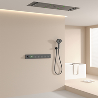 Ensemble de robinetterie de douche encastrée contemporain en laiton brossé doré non revêtu avec éclairage LED supérieur, kit complet pour salle de bain