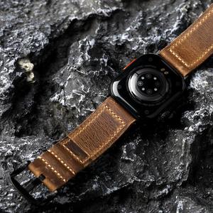 Bracelet en cuir véritable de haute qualité pour Apple Watch Ultra 49MM 45mm 46mm, design rétro pour homme avec boucle à ardillon, bracelet de montre léger - Product Image 3