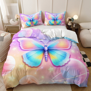 Màu Hồng Bướm 3D in kỹ thuật số Polyester Vải Nữ Hoàng thích hợp cho thanh thiếu niên bộ đồ giường đặt - Product Image 4