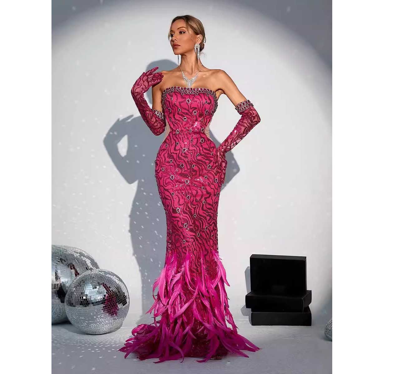 hot pink dress with gloves