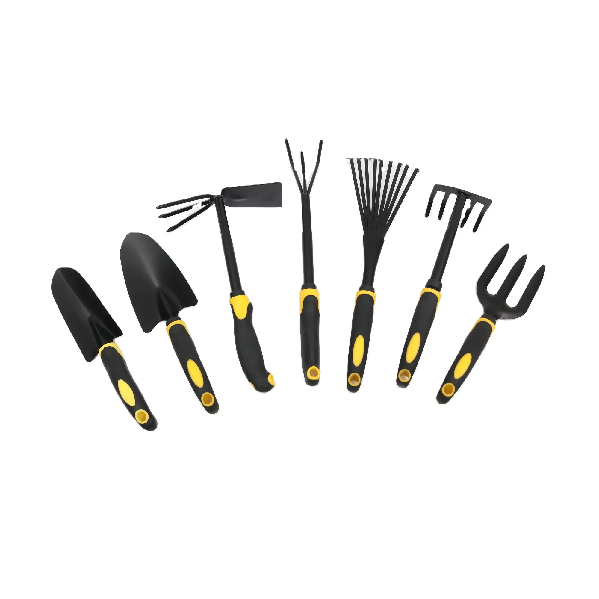 Juego de herramientas de mano para plantas suculentas de jardín 7 en 1, Kit de herramientas de excavación en maceta, pala de hierro, rastrillo, tenedor, azada, garra con mango de plástico