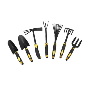 Conjunto de ferramentas manuais para plantas suculentas de jardim 7 em 1, kit de ferramentas para escavação em vasos, pá de ferro, garfo, garra de enxada com cabo de plástico
