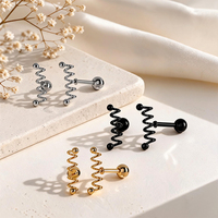 Pendientes de Acero Quirúrgico 316L con Diseño de Onda Zig Zag, en Oro, Plata y Negro, con Cierre de Rosca, Resistentes al Agua, para Piercing de Hélice y Tragus