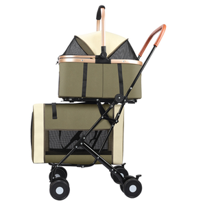Poussette double pliable pour animaux de compagnie, maille respirante, 4 roues, chariot de transport pour chiens et chats - Product Image 1