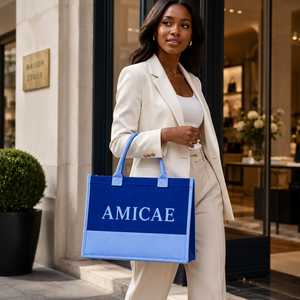 Borsa Tote in Tela alla Moda Ispirata al Design della Confraternita Zeta Amicae, Bicolore Blu Reale e Azzurro, Stile Greco ZA 1948, per Uso Quotidiano e Shopping - Product Image 2