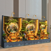 Fontaine en résine avec rideau d'eau Feng Shui et roue de la fortune |   Décoration paysagère intérieure imperméable pour hall d'hôtel et bureau