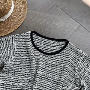 Haut en tricot rayé chic pour l'été, col rond, colorblock, t-shirt ample à <span class=keywords><strong>manches</strong></span> <span class=keywords><strong>courtes</strong></span> pour <span class=keywords><strong>femme</strong></span> - Product Image 5