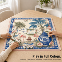 Tapis de Mahjong 800x800mm Imperméable Multispandex Antidérapant en Caoutchouc Chinoiserie Flamingo Ginger Jar + Sac de Transport Noir