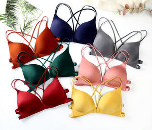 Solid Color Sexy Push-Up Front Closure <b>Wire</b> Free Breathable Woven Seamless Comfortable Anti-Bacterial Eco-Friendly Sling Bra - Product Image 1