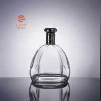 Bouteille en verre à facettes plate et ronde personnalisée de 700 ml, bouteille en verre blanc de haute qualité pour XO Cognac Brandy, approvisionnement en gros