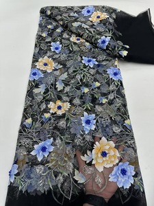 Ni. Ai thiết kế mới hoa Satin Thêu ngọc trai ren lưới phong cách mới đính cườm vải lưới chuỗi vải ren cho cô dâu - Product Image 2