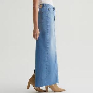 Jupe en jean vintage délavée à l'acide taille haute pour femme, coupe ample, longueur midi, patchwork tricoté, tissage pour toutes les saisons - Product Image 4