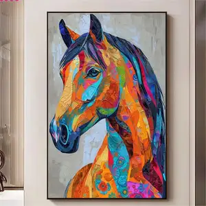 Pintura al Óleo <span class=keywords><strong>de</strong></span> Caballo Abstracta Minimalista <span class=keywords><strong>en</strong></span> 3D Personalizada sobre <span class=keywords><strong>Lienzo</strong></span>, Arte <span class=keywords><strong>de</strong></span> Pared Colorido para Sala <span class=keywords><strong>de</strong></span> Estar, Decoración con Textura Animal, Pinturas Hechas a Mano - Product Image 3