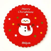 Plateau à gâteau de Noël avec logo personnalisé, bonhomme de neige, bord festonné, rouge, 12 pouces, écologique, pour fête, boulangerie