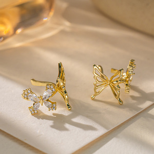 Butterfly Clip-On <b>Earrings</b> Gold Zircon Encrusted For Women Fashion Jewelry No <b>Piercing</b> Required - Product Image 3