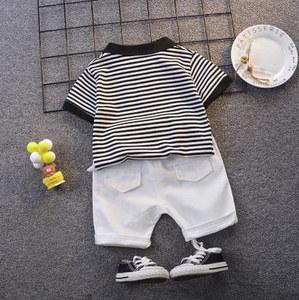 Costumes d'été pour garçons, 2 pièces, t-shirt polo à rayures et à manches courtes, à la mode, nouvelle collection <span class=keywords><strong>2021</strong></span> pour enfants - Product Image 3