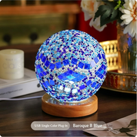 Lampe de nuit LED en forme de lune en mosaïque baroque, rechargeable, tactile, boule de verre 3D, alimentée par batterie, lampe décorative religieuse en bois colorée