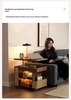 Table d'appoint mobile en bois massif style Wabi-Sabi, table basse rotative réglable en hauteur avec espace de rangement et plateau en marbre pour salon