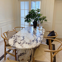 Table ovale élégante au design moderne Cammy Stone, table de salon, table de salle à manger en marbre blanc Calacatta Viola tendance