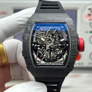 Montre automatique mécanique pour homme avec verre saphir, aiguilles, résistante à l'eau, en fibre de carbone, style sport hip-hop, bracelet en caoutchouc, mouvement apparent - Product Image 2