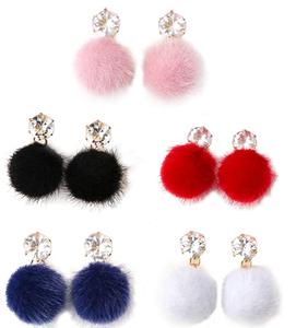 Boucles <span class=keywords><strong>d</strong></span>'oreilles pompon en peluche pour femmes, bijoux féminin, boule en fourrure, cadeau, nouvelle mode - Product Image 4